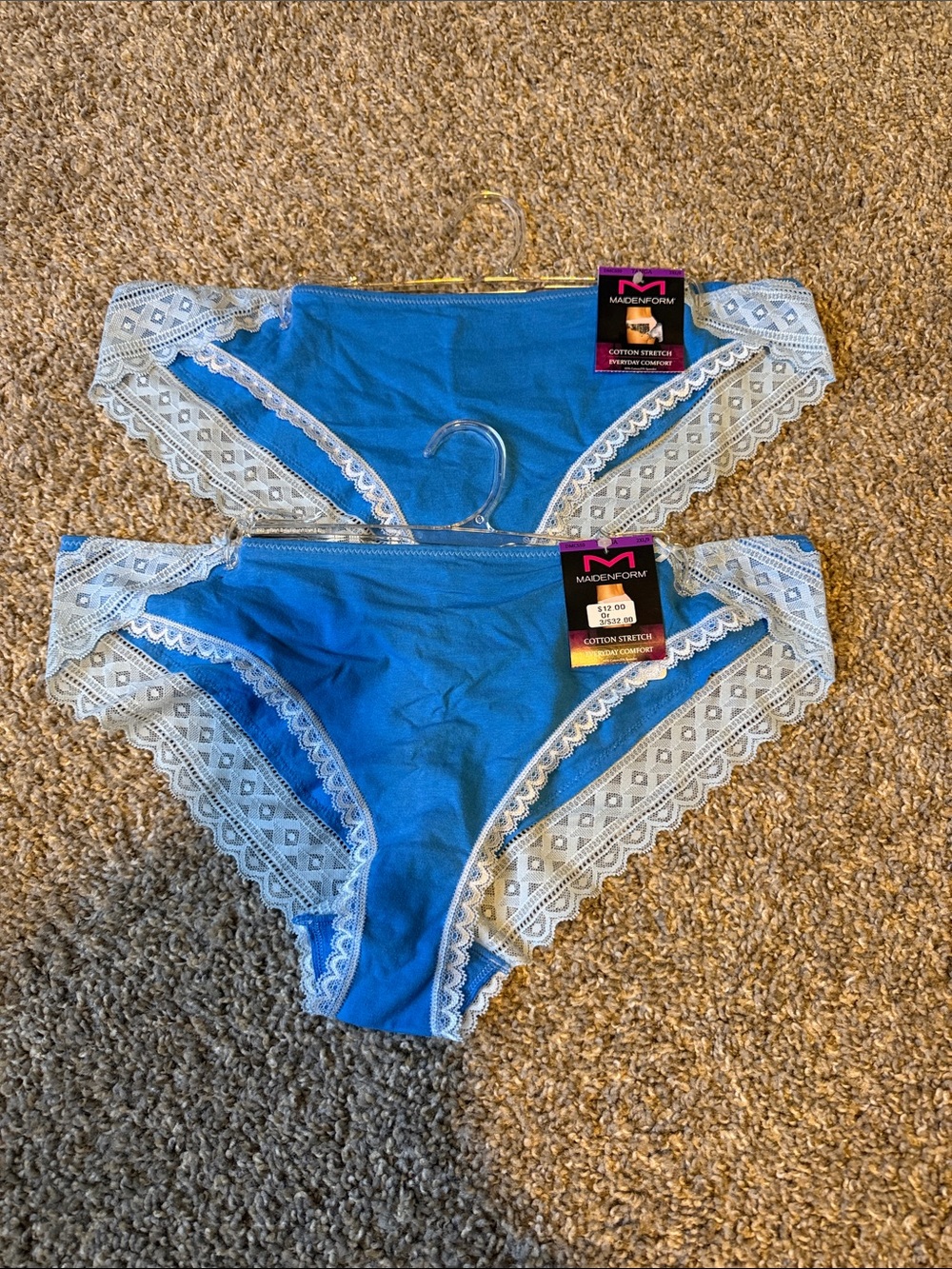 Maidenform Blue Cotton Lace-Trim Bikini Panties - 2 Pack